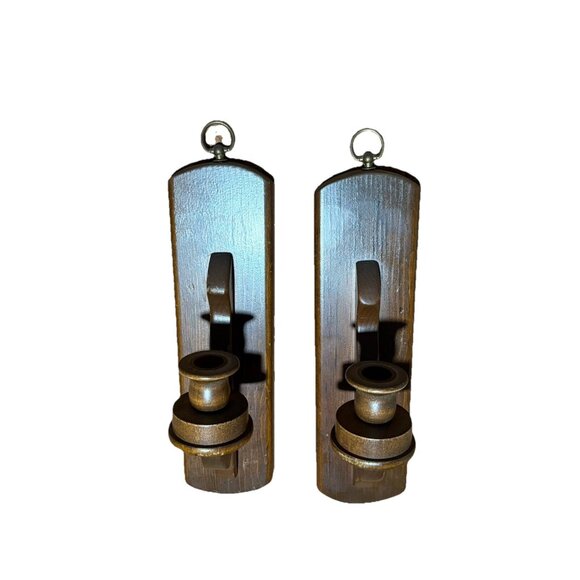 Vtge The Pohlson Gallerieswooden wall sconce Set Of Two candle holder with globe - Picture 2 of 8